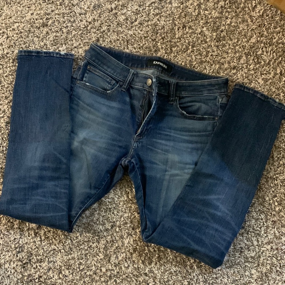 Express dark wash skinny jeans